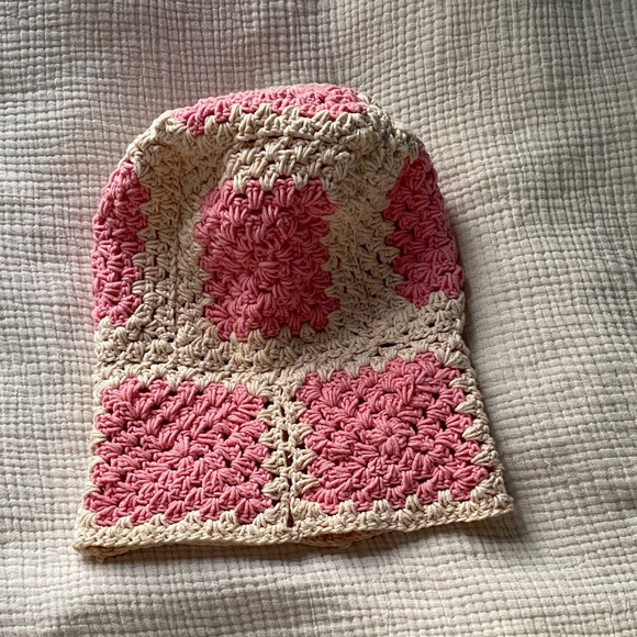 Pink and Cream Crochet Granny Square Balaclava Hat - Picture 4 of 8